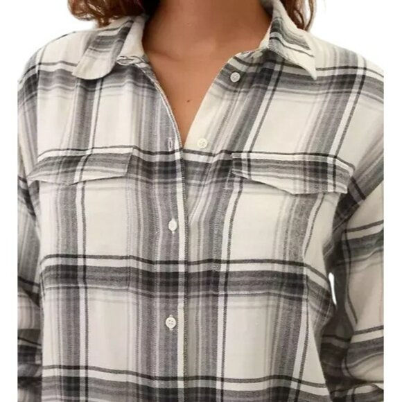 GAP Womens Oversized Relaxed Fit Flannel Big Shirt Sz XXL Button Front Gray NEW - Picture 2 of 8